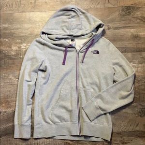 North Face grey & purple zip up hoodie - size M